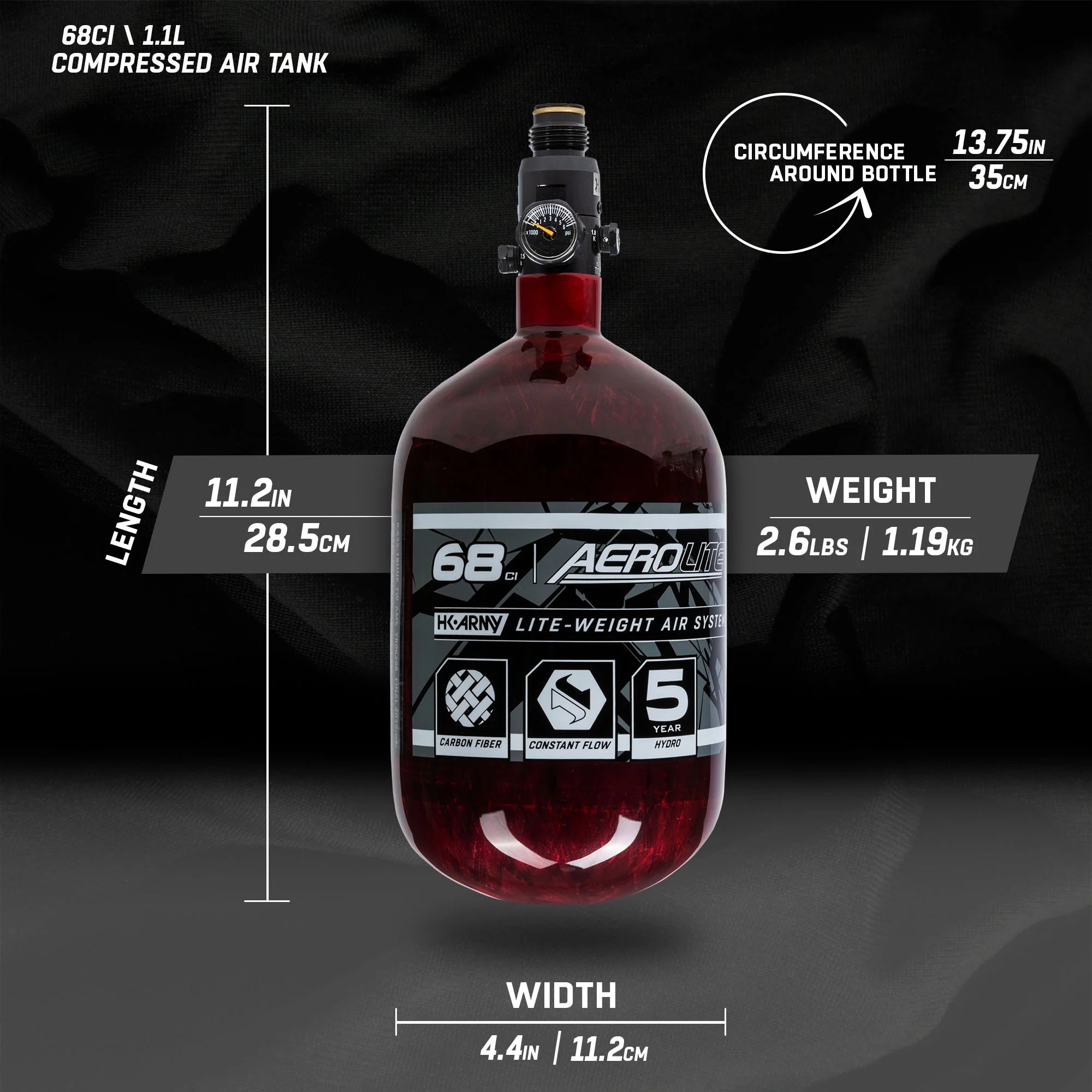 AeroLite Carbon Fiber Tank - 68ci / 4500psi - Red